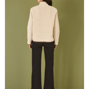 Yumi Cream Borg Jacket with Faux Leather Button Details