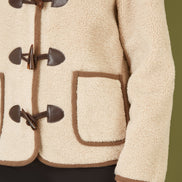 Yumi Cream Borg Jacket with Faux Leather Button Details