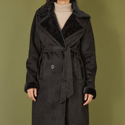 Yumi Black Trench Coat With Faux Fur Lining
