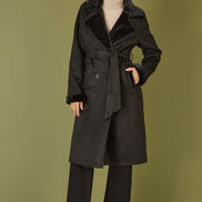 Yumi Black Trench Coat With Faux Fur Lining