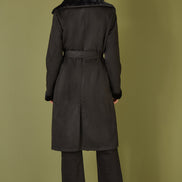 Yumi Black Trench Coat With Faux Fur Lining