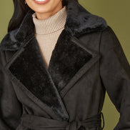 Yumi Black Trench Coat With Faux Fur Lining