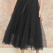 Yumi Black Mesh Heart Print Tulle Skirt