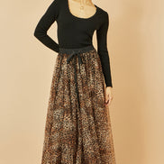 Yumi Brown Leopard Mesh Tulle Skirt