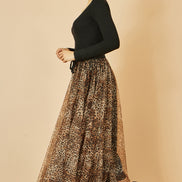 Yumi Brown Leopard Mesh Tulle Skirt