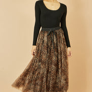Yumi Brown Leopard Mesh Tulle Skirt