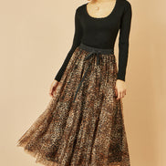 Yumi Brown Leopard Mesh Tulle Skirt