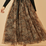 Yumi Brown Leopard Mesh Tulle Skirt