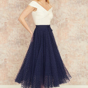 Yumi Navy Mesh Heart Print Tulle Skirt