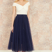 Yumi Navy Mesh Heart Print Tulle Skirt