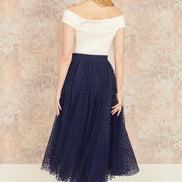 Yumi Navy Mesh Heart Print Tulle Skirt
