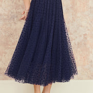 Yumi Navy Mesh Heart Print Tulle Skirt