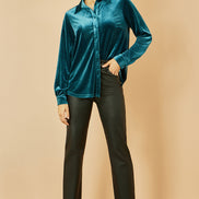 Yumi Teal Velvet Relaxed Fit Shirt
