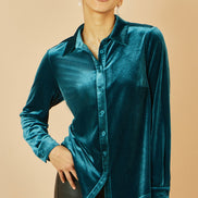 Yumi Teal Velvet Relaxed Fit Shirt