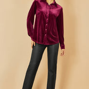 Yumi Burgundy Velvet Relaxed Fit Shirt
