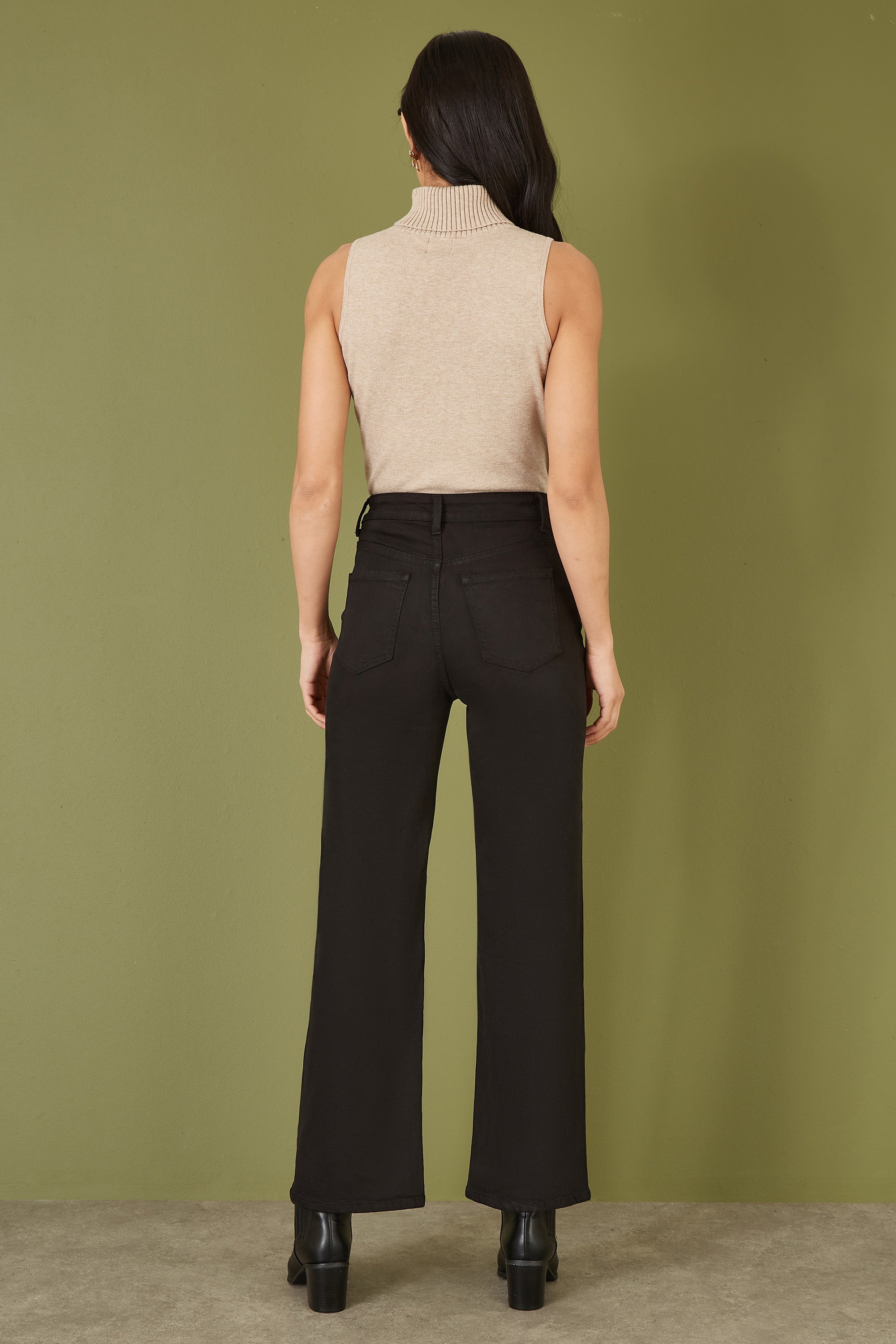 Yumi Black Stretch Canvas Wide Leg High Waist Jeans