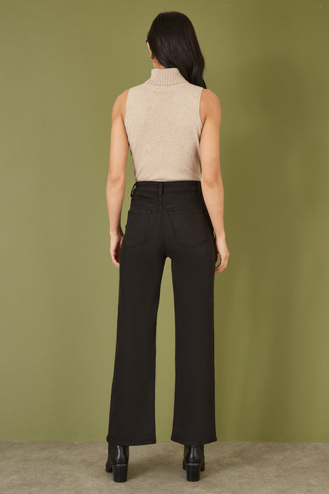 Yumi Black Stretch Canvas Wide Leg High Waist Jeans