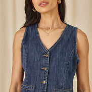 Yumi Blue Denim Stretch Waistcoat