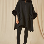 Yumi Black Cape with Luxe Fur Trim and Lining