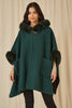 Yumi Green Cape with Luxe Fur Trim and Lining