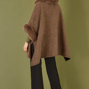 Yumi Brown Cape with Luxe Fur Trim and Lining