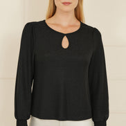 Yumi Black And Gold Sparkle Stretch Keyhole Neckline Top