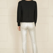 Yumi Black And Gold Sparkle Stretch Keyhole Neckline Top