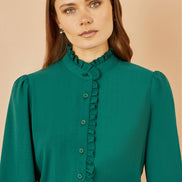 Yumi Green Frill High Neck Shirt