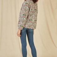 Yumi Pink Floral Print Reversible Cotton Quilted Jacket