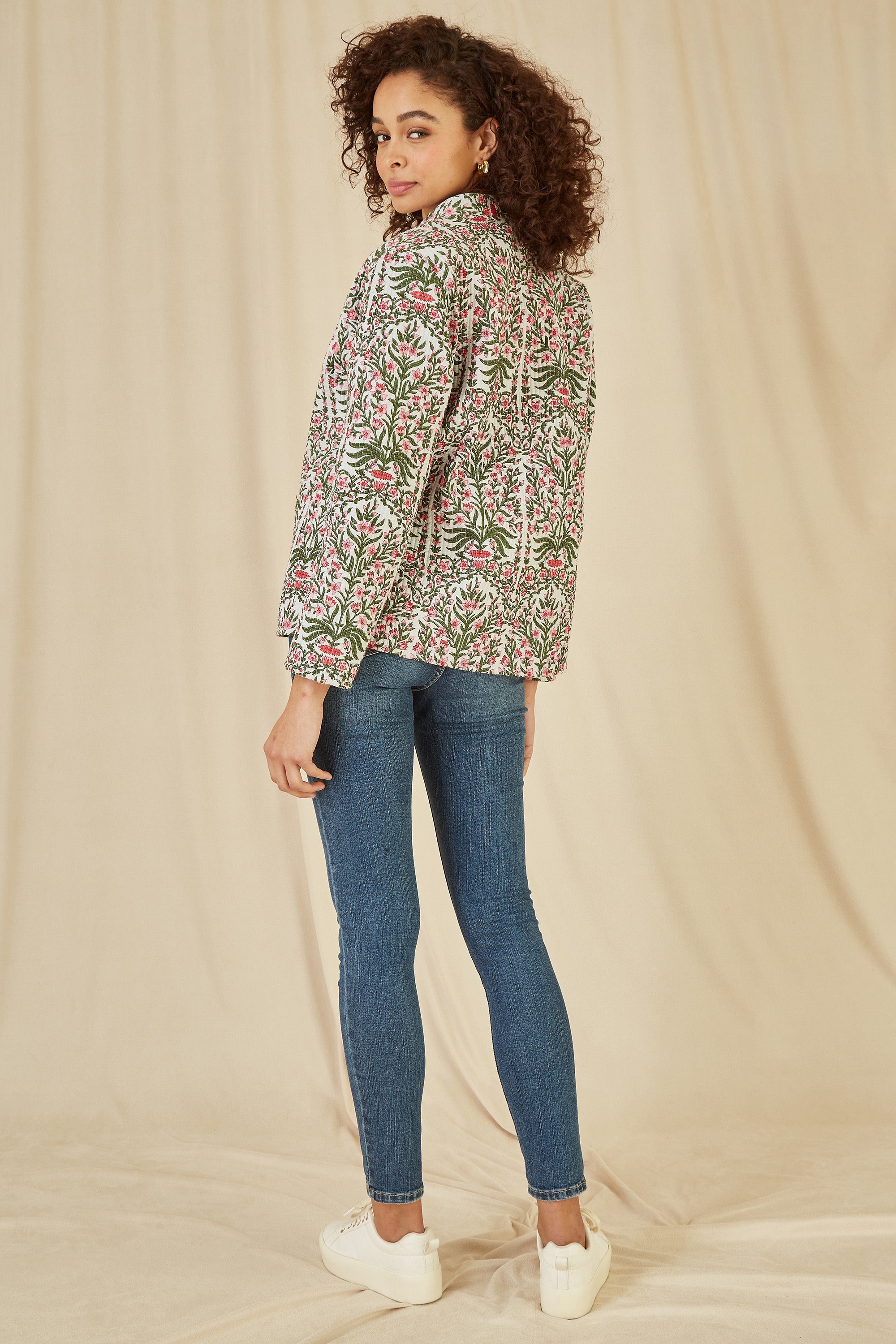 Yumi Pink Floral Print Reversible Cotton Quilted Jacket