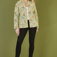 Yumi Yellow Floral Print Reversible Cotton Quilted Jacket