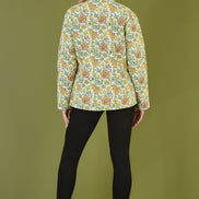 Yumi Yellow Floral Print Reversible Cotton Quilted Jacket