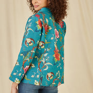 Yumi Teal Floral Print Reversible Cotton Quilted Jacket