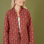 Yumi Red Floral Print Reversible Cotton Quilted Jacket