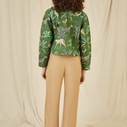 Yumi Green Animal Print Reversible Cotton Cropped Quilted Jacket