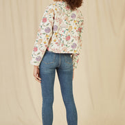 Yumi White Floral Print Reversible Cotton Cropped Quilted Jacket