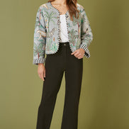 Yumi Grey Animal Print Reversible Cotton Cropped Quilted Jacket