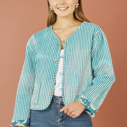 Yumi Green Patchwork Print Reversible Cotton Quilted Jacket