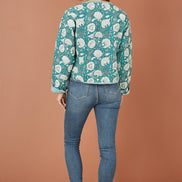 Yumi Green Patchwork Print Reversible Cotton Quilted Jacket