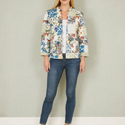 Yumi White Patchwork Print Reversible Cotton Quilted Jacket