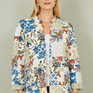 Yumi White Patchwork Print Reversible Cotton Quilted Jacket