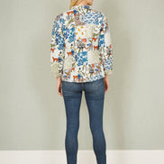 Yumi White Patchwork Print Reversible Cotton Quilted Jacket