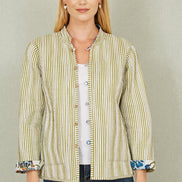Yumi White Patchwork Print Reversible Cotton Quilted Jacket