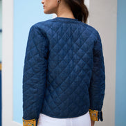 Yumi Blue Chambray Quilted Jacket with Reversible Floral Lining