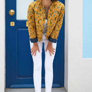 Yumi Blue Chambray Quilted Jacket with Reversible Floral Lining