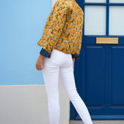 Yumi Blue Chambray Quilted Jacket with Reversible Floral Lining