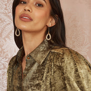 Yumi Gold Metallic Relaxed Balloon Sleeve Shirt