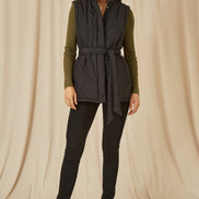 Yumi Black High Neck Quilted Gilet With Belt