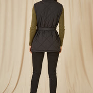 Yumi Black High Neck Quilted Gilet With Belt