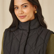 Yumi Black High Neck Quilted Gilet With Belt